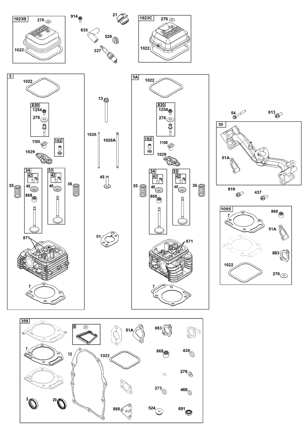 Cylinder Head Group Diagram and Parts List for 305447-0609-G1 200000 - 399999 Briggs and Stratton Engine